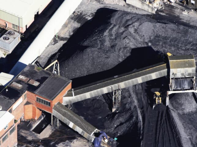 Coal stockpile aerial view