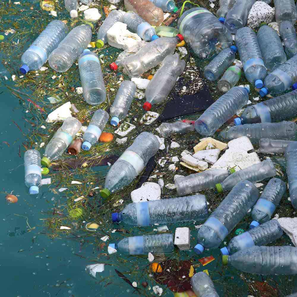 Plastic bottles in water way