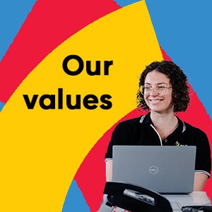 woman with laptop and the word 'values'