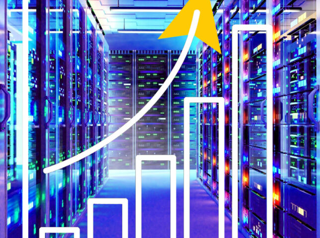 Data centre with overlay of upward trending graph
